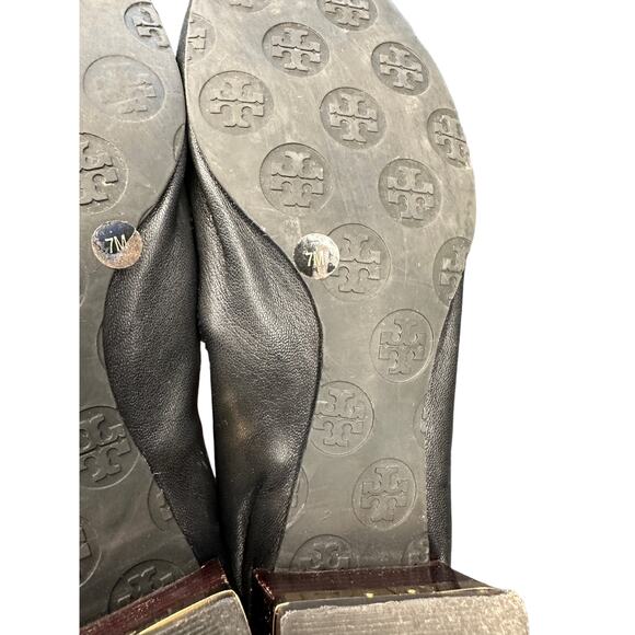 Tory Burch Black Office Work Leather Amy Mestico Banded Block Kitten Heel Size 7 - Picture 8 of 9